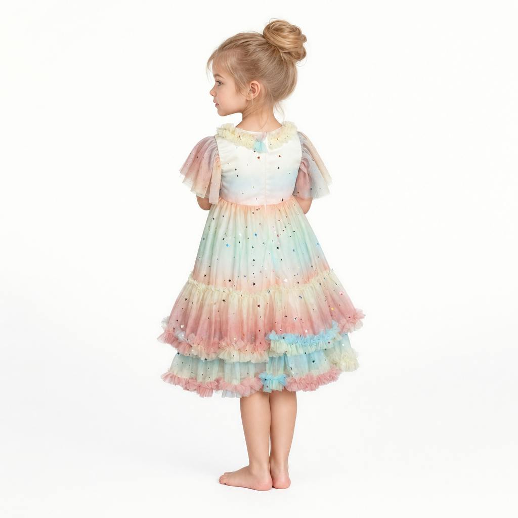 Pastel Stardust Layered Tulle Birthday Dress for Girls