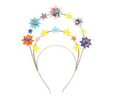 Packed Party Confetti Star Novelty Headband - Two-Tier Gold Metal Headband with Shakeable Confetti-Filled Vinyl Stars and Gold Glitter Accents, One Size