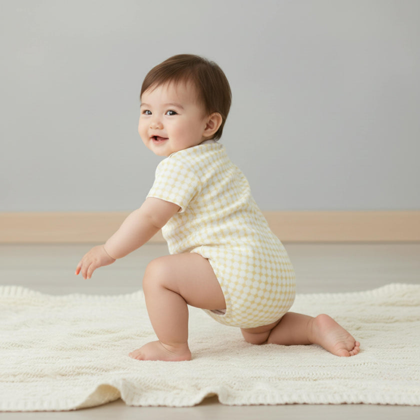 Organic Short Sleeve Bubble Romper - Dotty Gingham