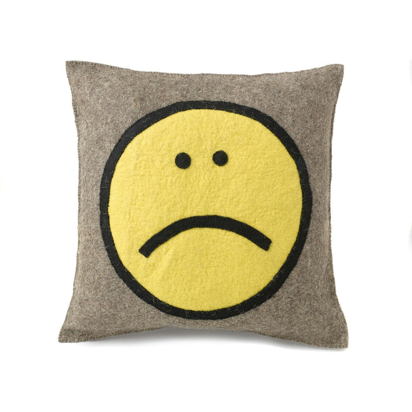 Hand Felted Wool Happy Sad Face Pillow - 20"
