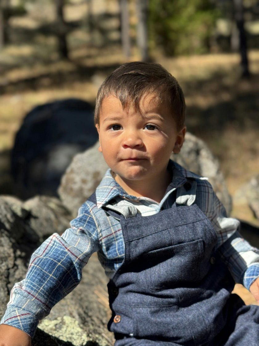 JASPER White/Denim/Red plaid Woven Onesie