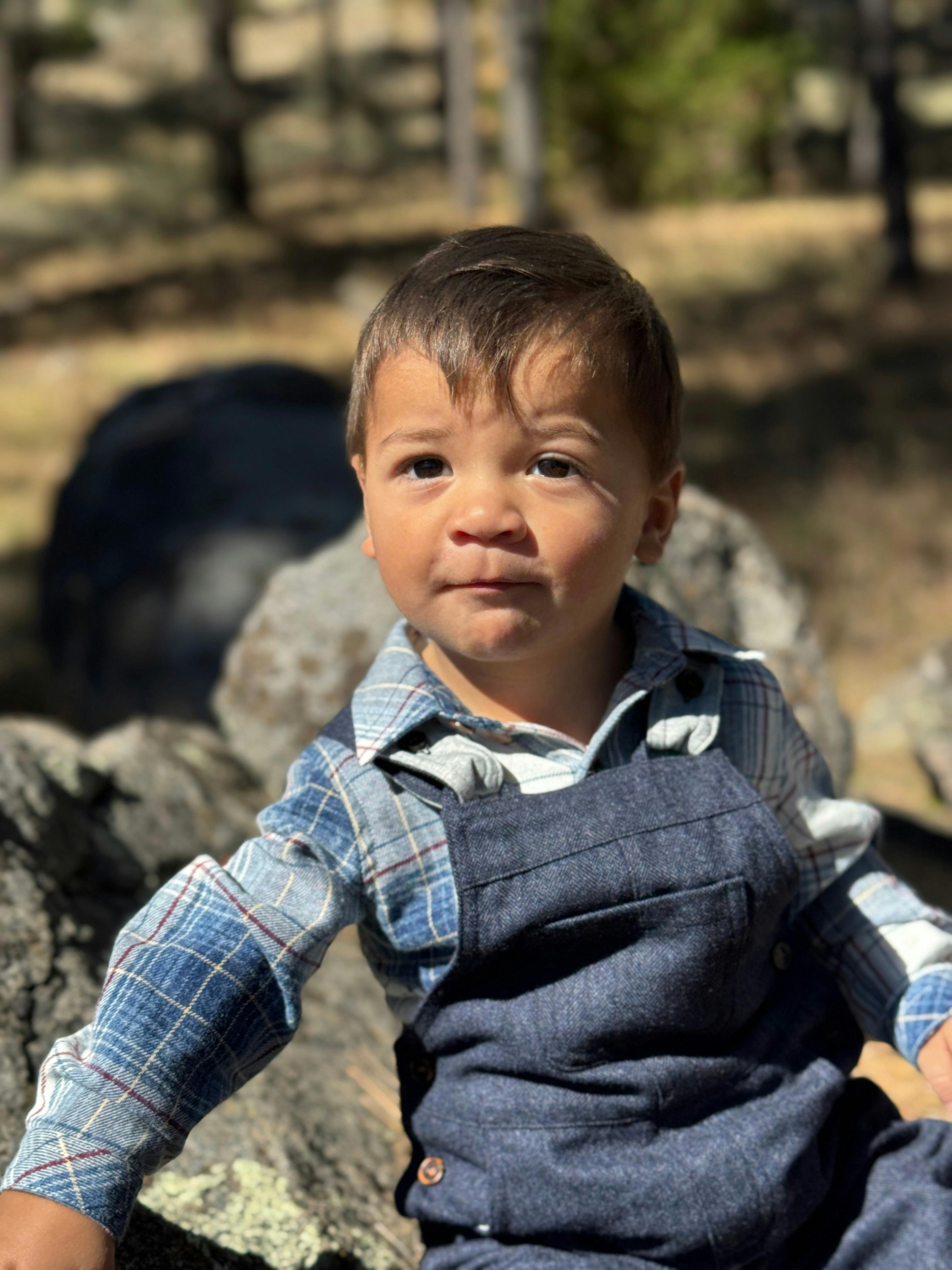 JASPER White/Denim/Red plaid Woven Onesie