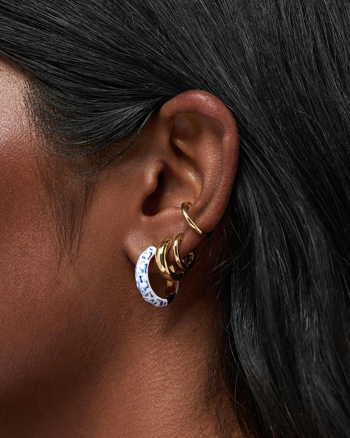 Hoop Earrings - Giulia Medium Marble Blue