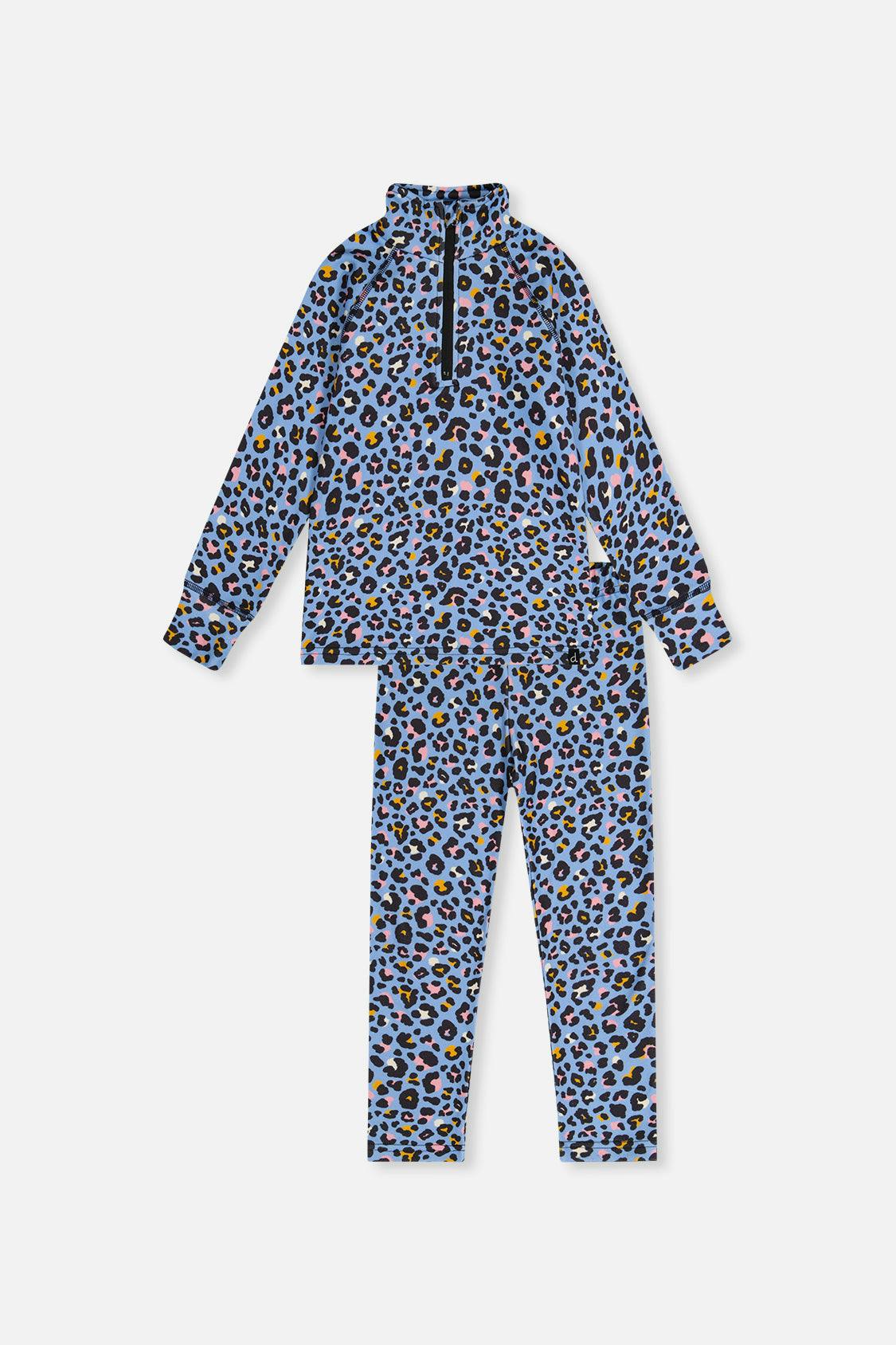 Two Piece Thermal Underwear Blue Leopard Print
