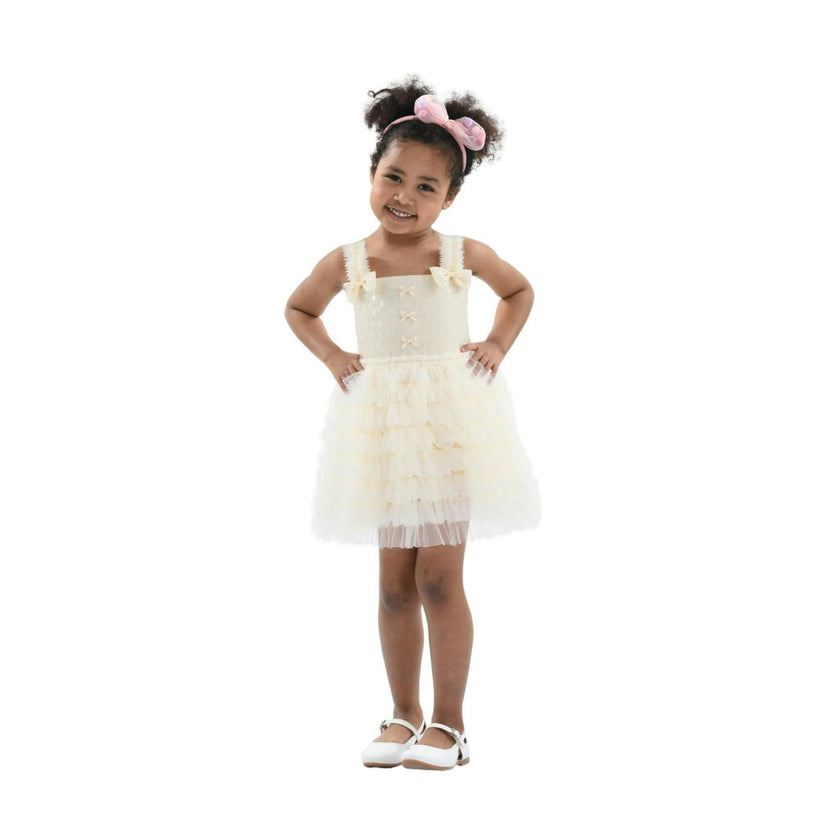 Ivory Bow Tiered Tulle Dress