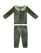 Boy's Velour Floral Peter Pan Collar Top & Pant 2-Piece Set