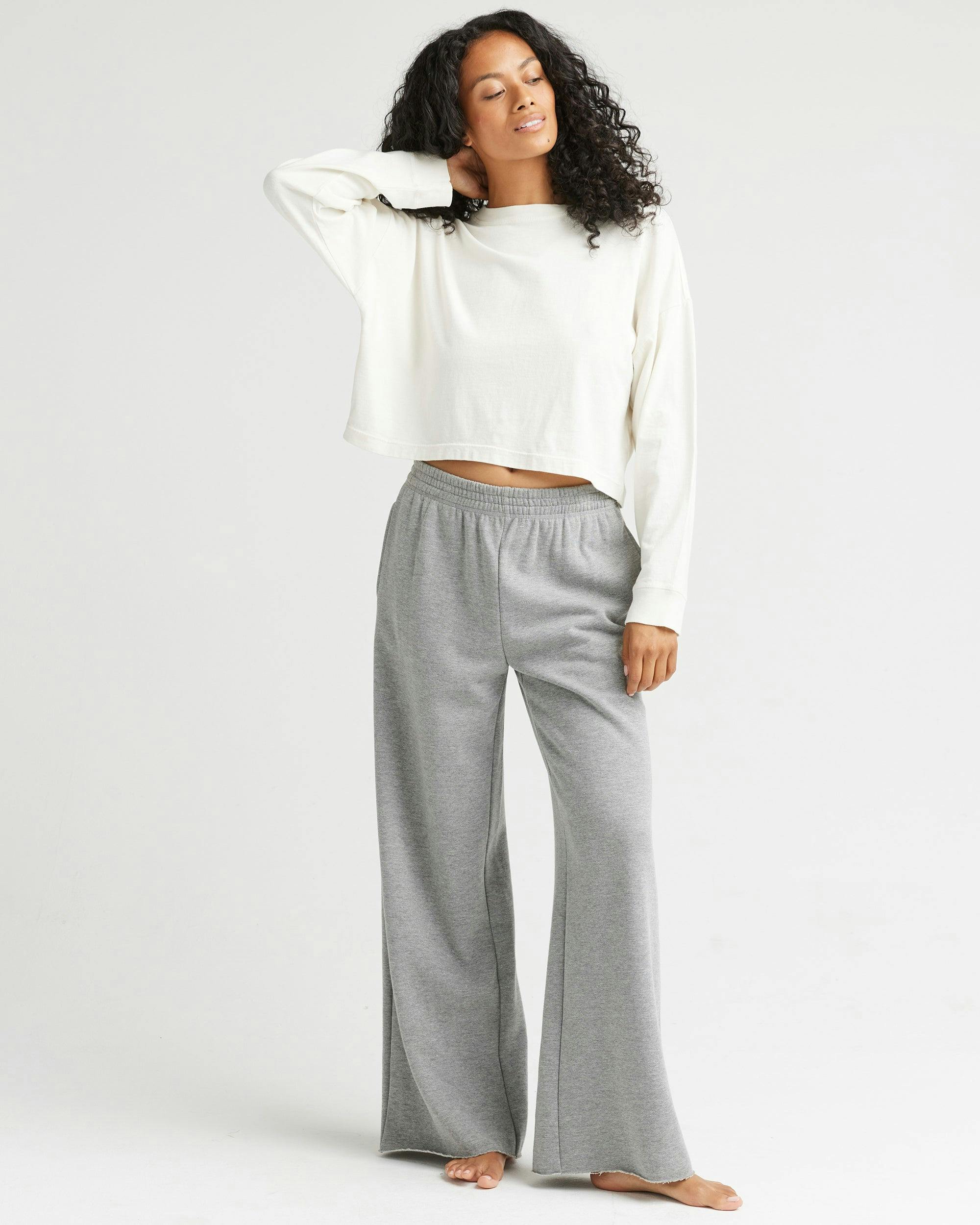 Womens Relaxed Crop Long Sleeve Tee - Pigment Dye Jersey - Bone