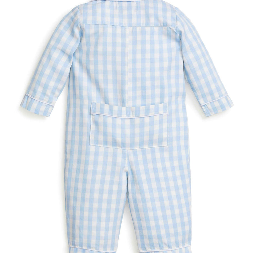 Baby's Twill Classic Romper in Light Blue Gingham