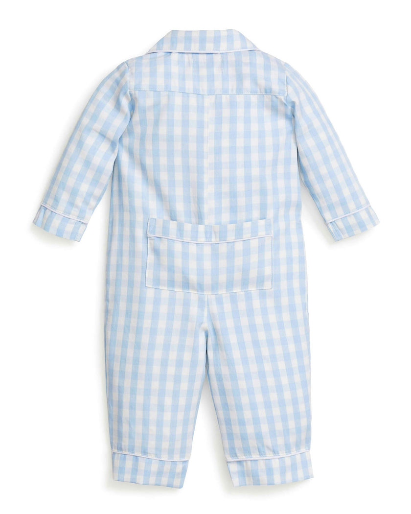 Baby's Twill Classic Romper in Light Blue Gingham
