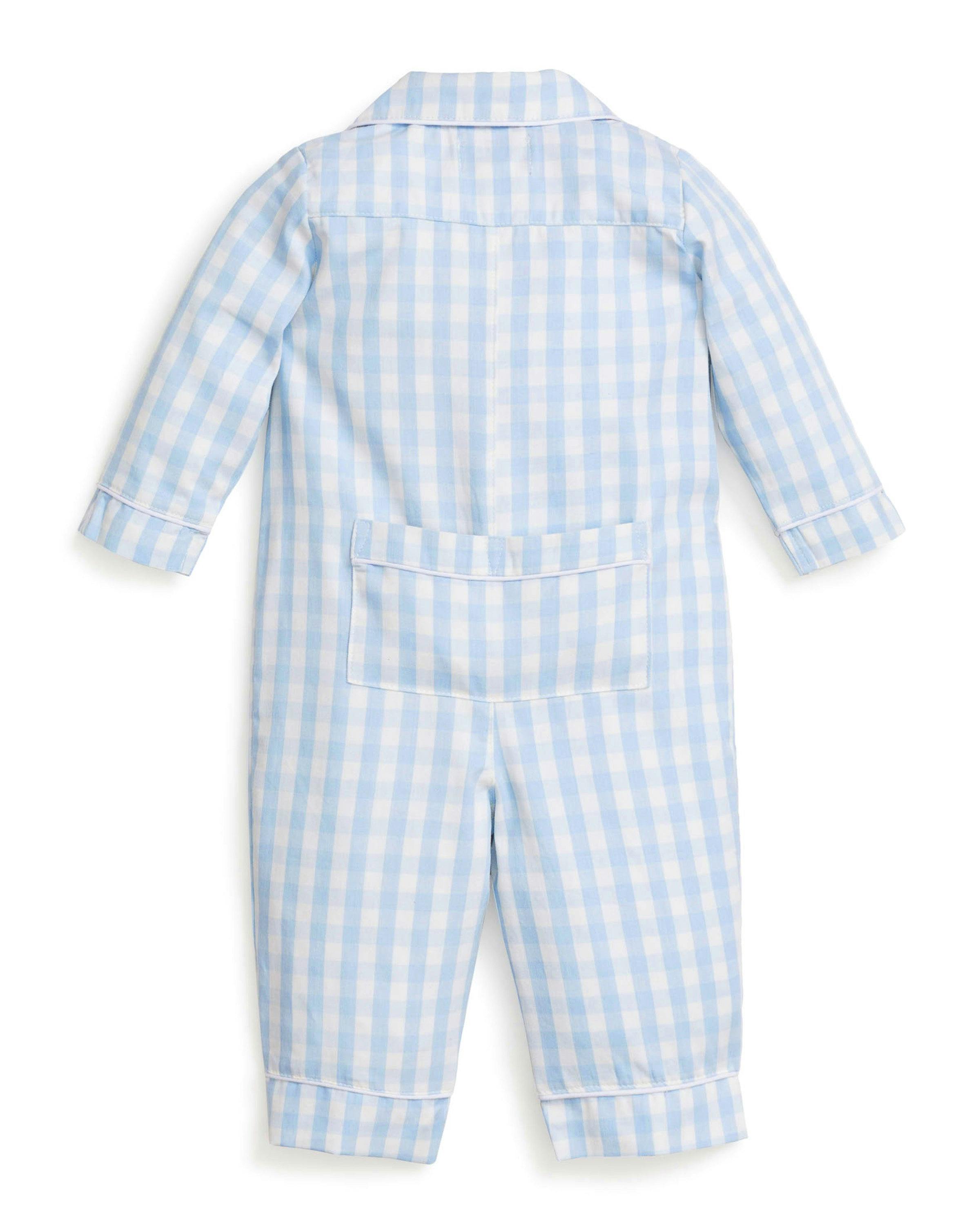 Baby's Twill Classic Romper in Light Blue Gingham