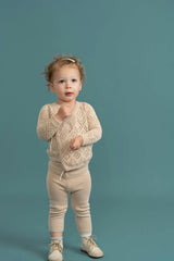 Knit Pointelle Wrap Top, Pants, and Hat Three Piece Set