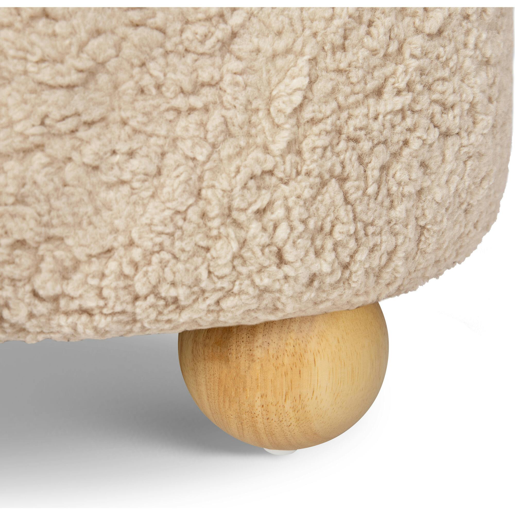 Tuffet Storage Ottoman in Chai Shearling with Honey Ball Feet