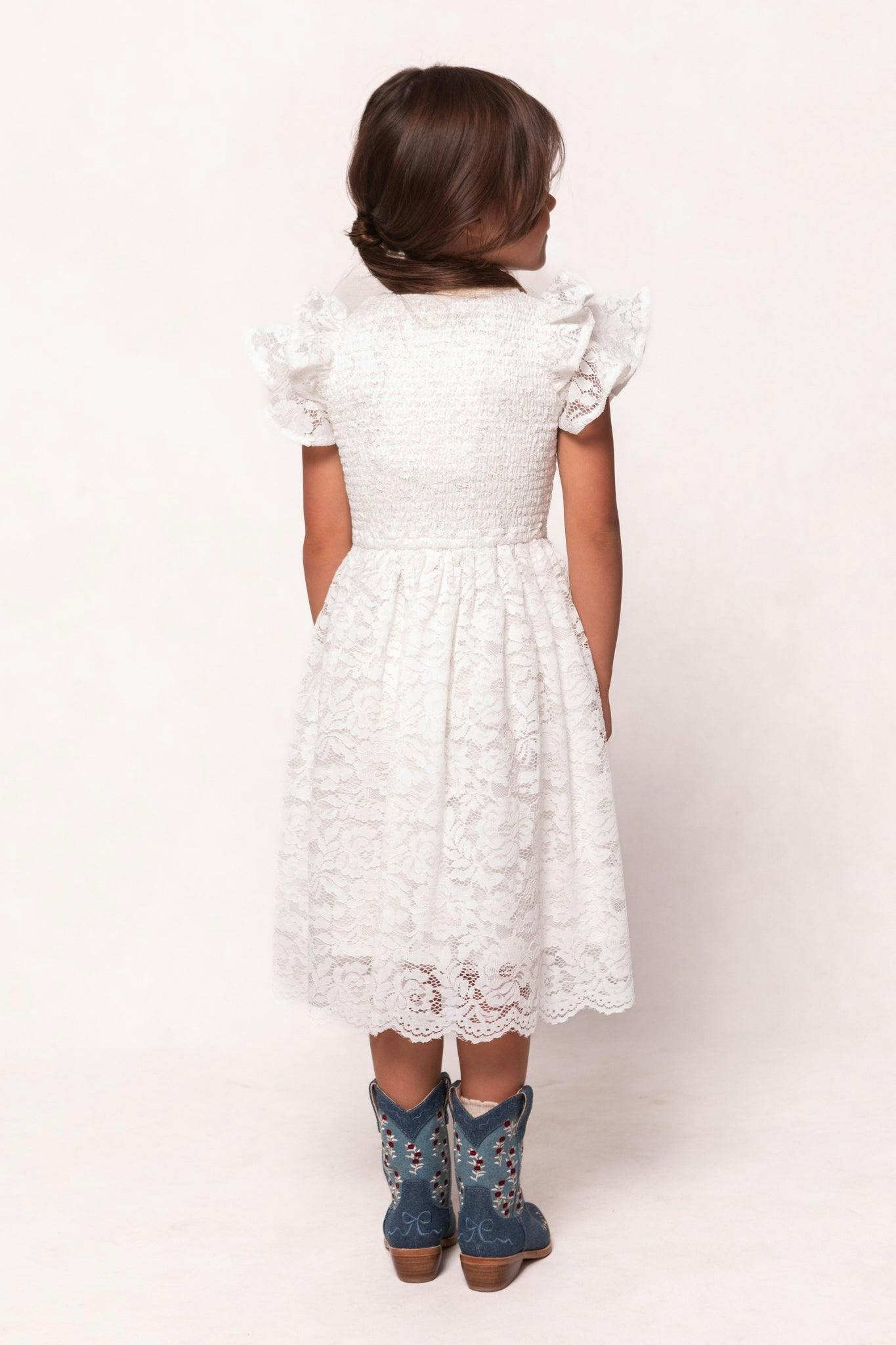Mini Hattie Dress in White Lace