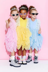 Gigi Feather Sleeve Tired Tulle Dress
