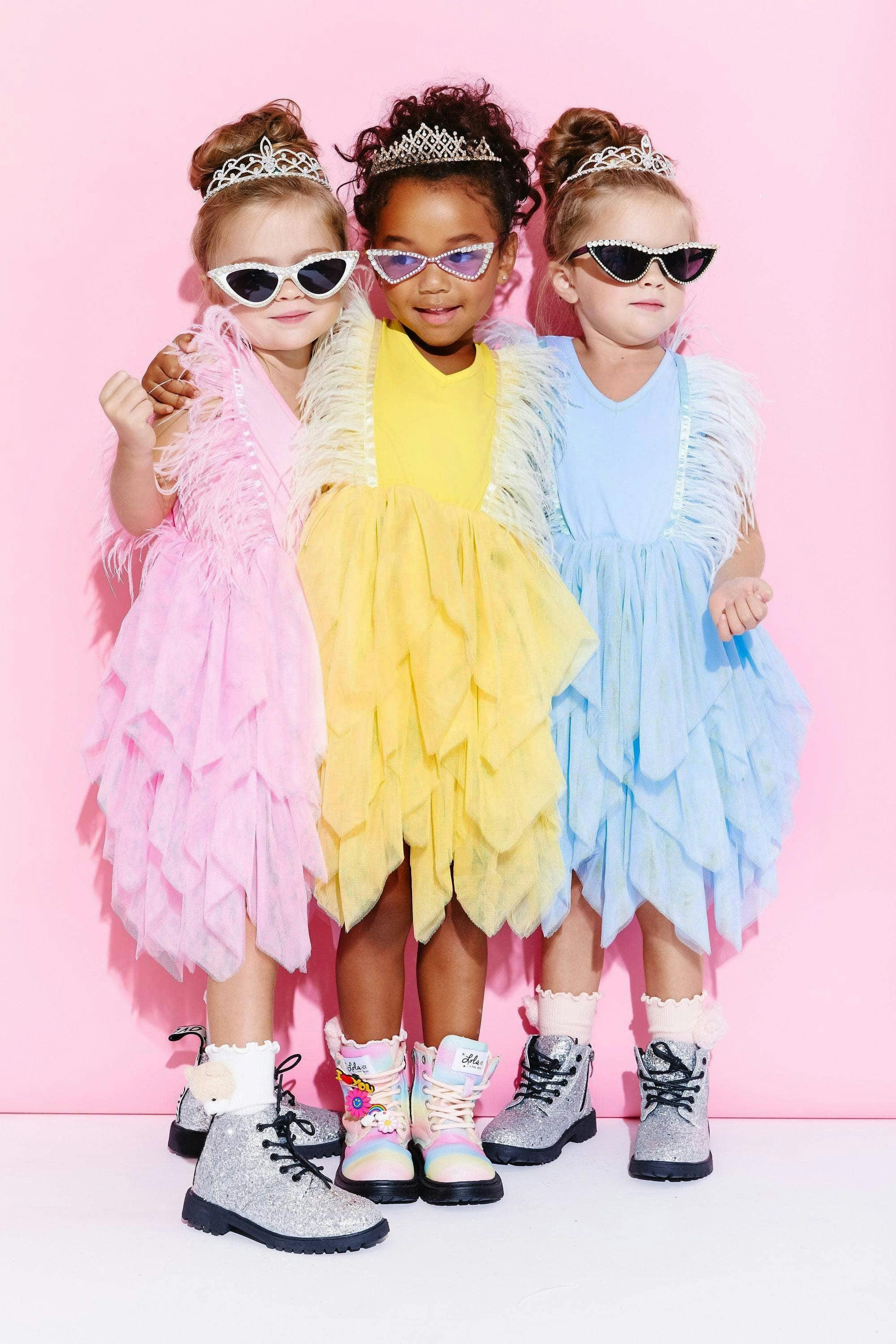 Gigi Feather Sleeve Tired Tulle Dress