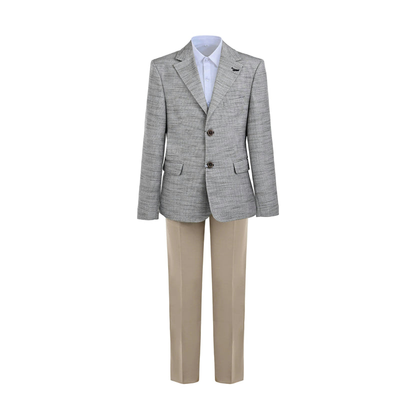Beige Oscar Textured Blazer Suit Set with Shirt
