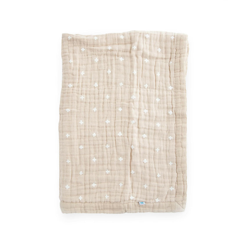 Cotton Muslin Baby Quilt - Taupe Cross