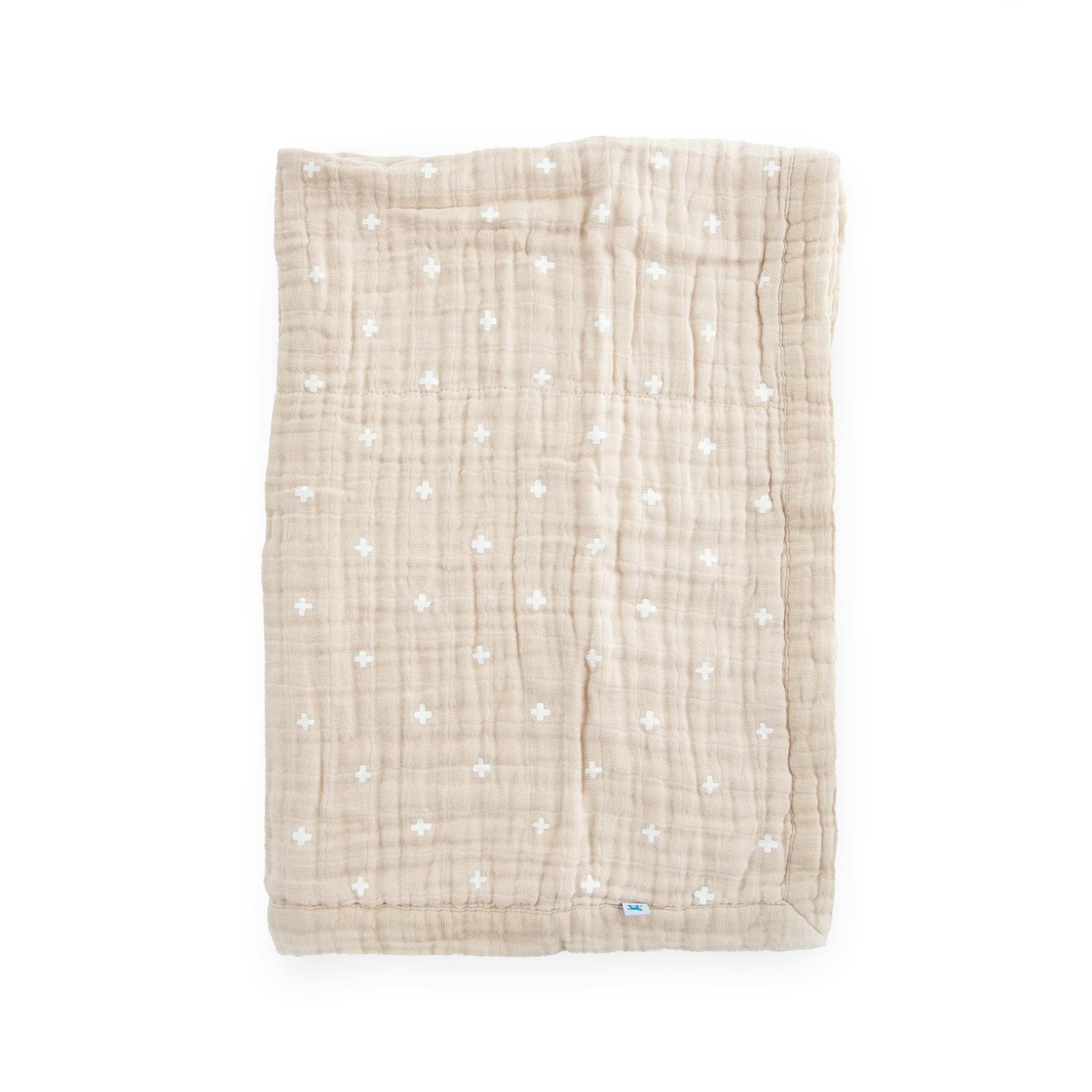 Cotton Muslin Baby Quilt - Taupe Cross