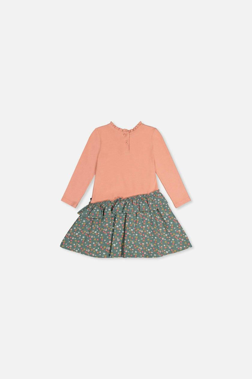 Baby Bi-Material Dress Pale Pink And Green Floral Print