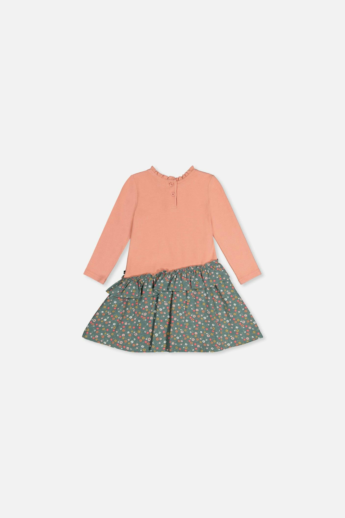 Baby Bi-Material Dress Pale Pink And Green Floral Print