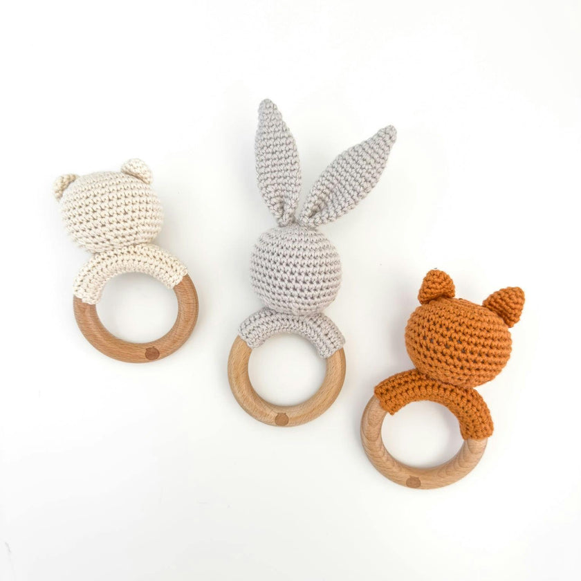 Baby Animal Rattle Set, Bear Fox and Grey Bunny