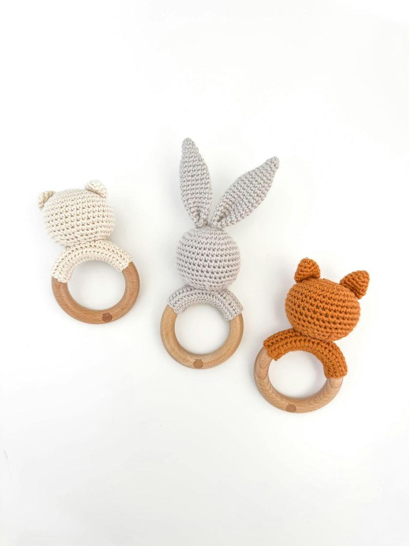 Baby Animal Rattle Set - Bear Fox and Grey Bunny