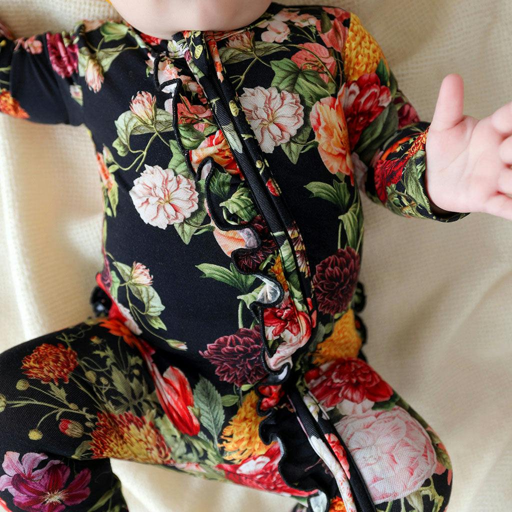 Posh Botanica Footie Ruffled Zippered One Piece