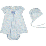 Olympe Blue Floral Smocked Baby Set with Bloomers and Hat