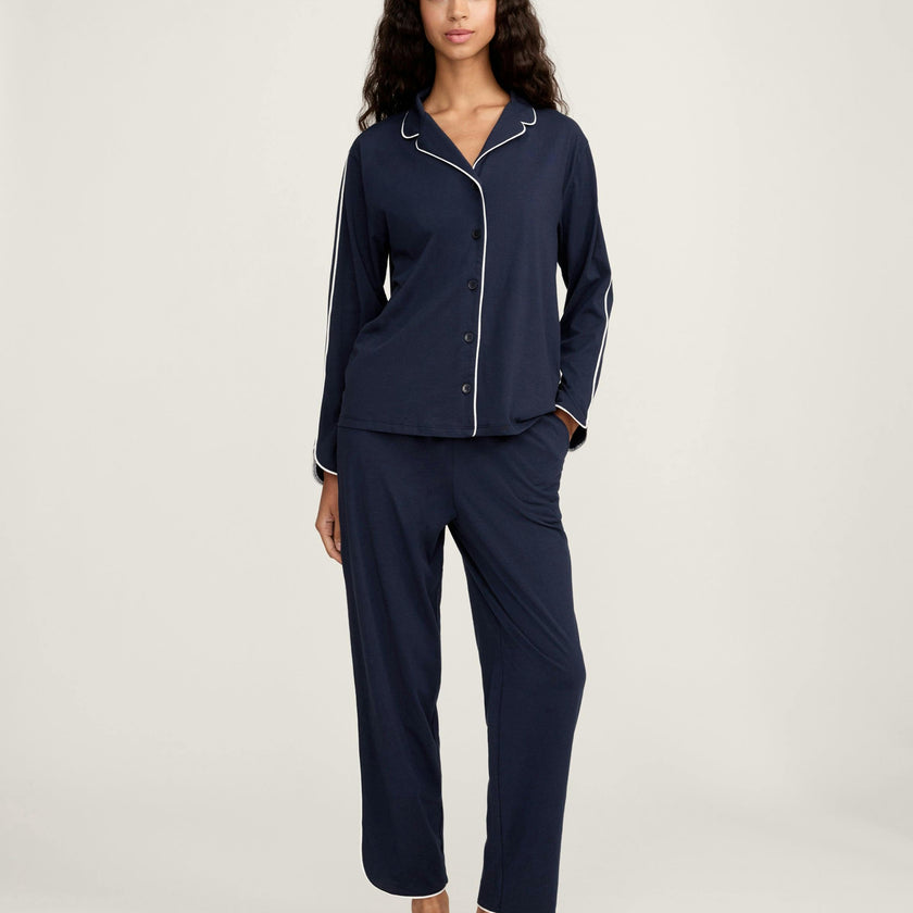 The Margaux Pima Pajama Set in Navy