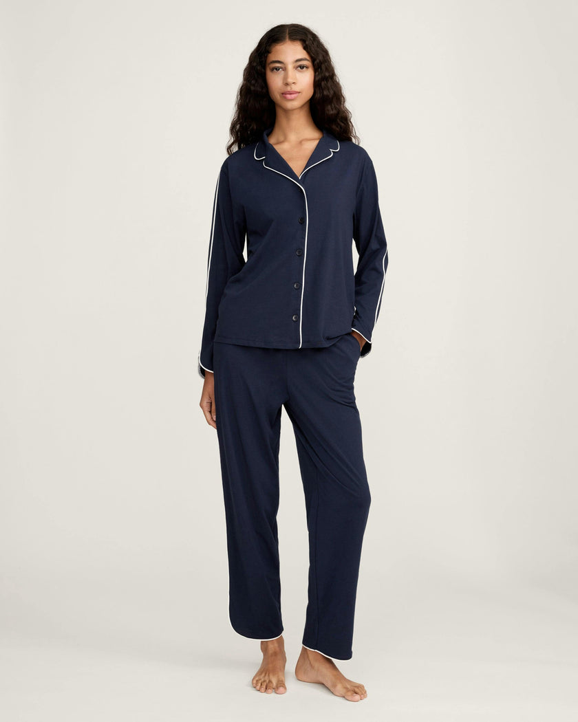 The Margaux Pima Pajama Set in Navy