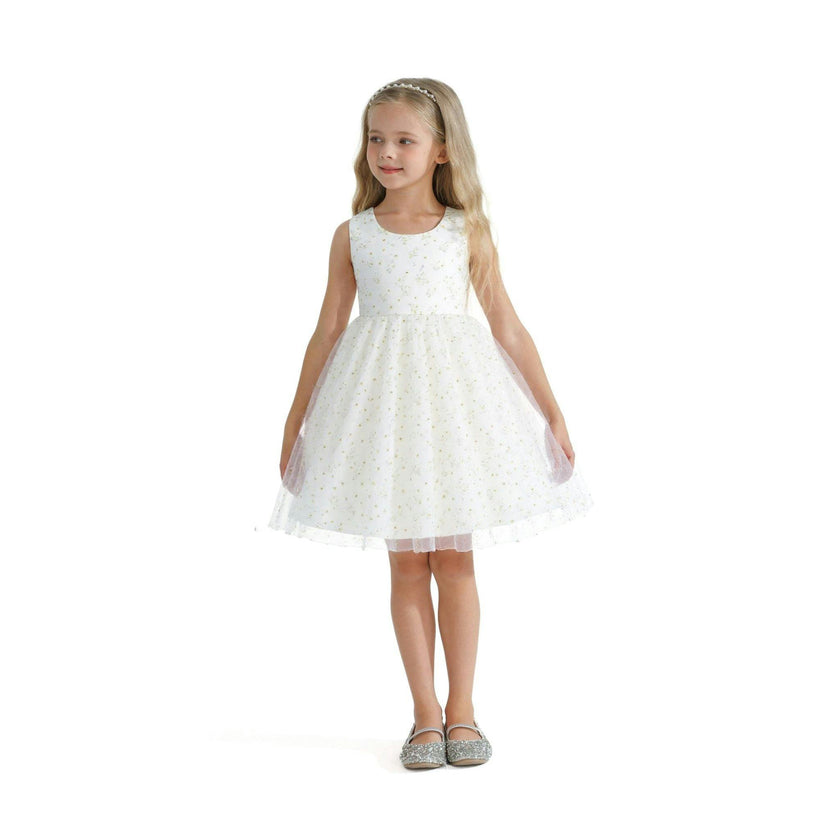 Ivory Floral Patterned Bow Dress