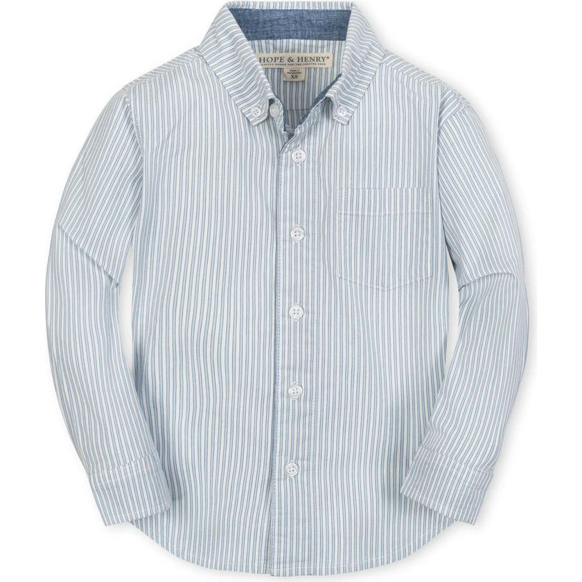 Organic Stretch Poplin Long Sleeve Button Down Shirt, Blue