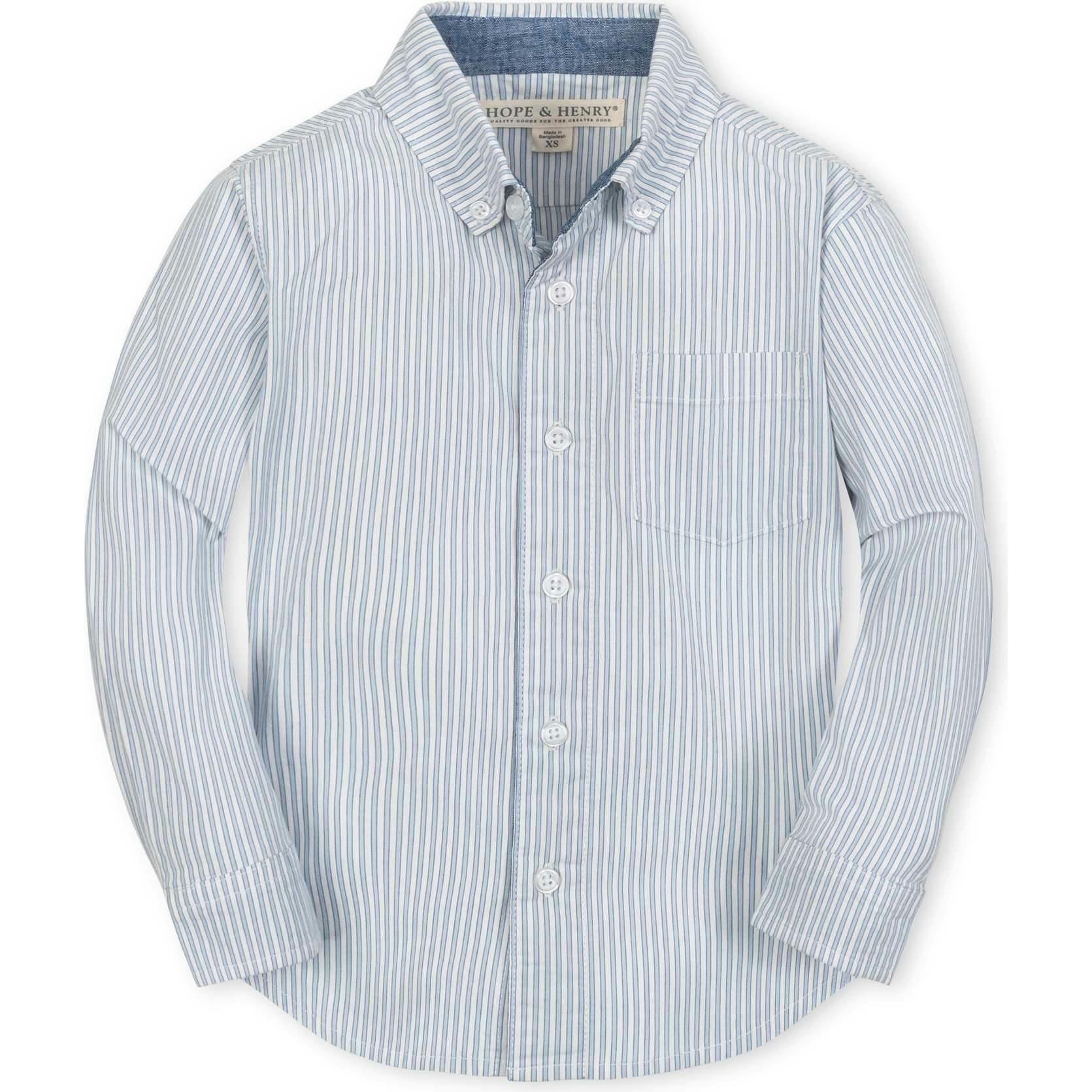 Organic Stretch Poplin Long Sleeve Button Down Shirt, Blue