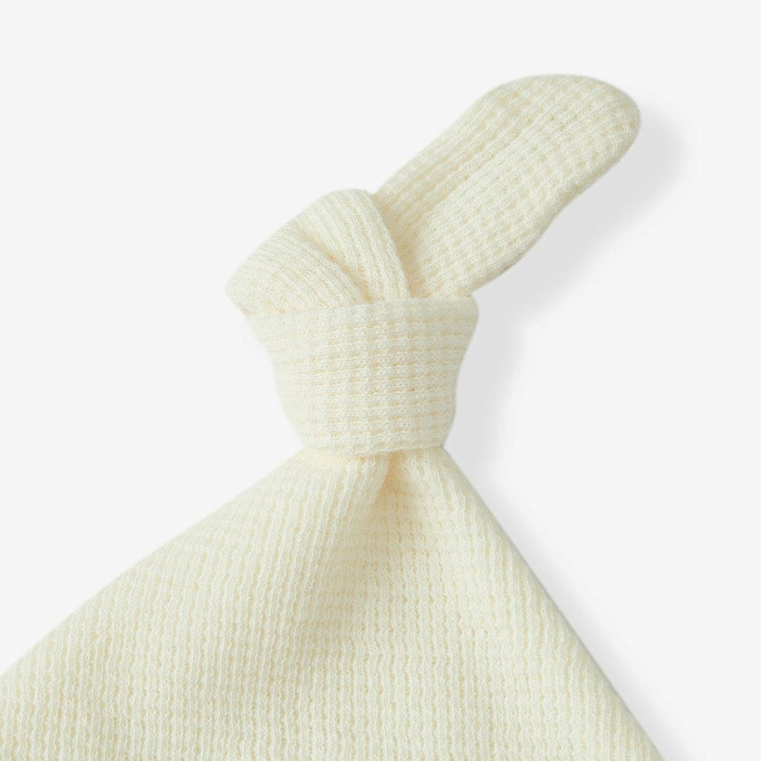 Cream Waffle Knotted Beanie Hat