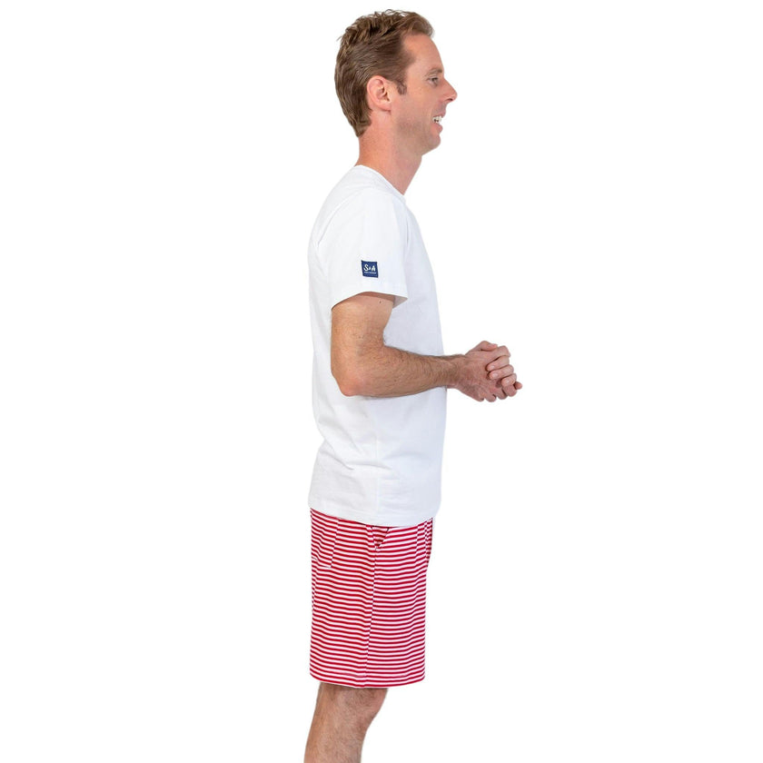 Men's Red Stripe Jersey Sleep Shorts - Organic Stretch Cotton