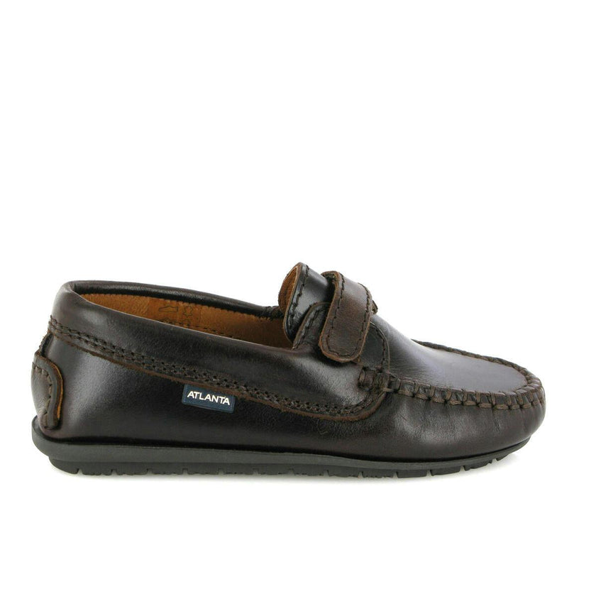 Strap In Pull Up Leather Moccasins, Dark Brown