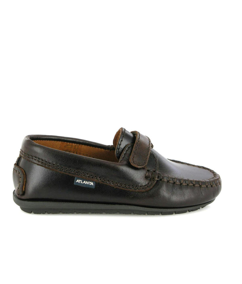 Strap In Pull Up Leather Moccasins, Dark Brown