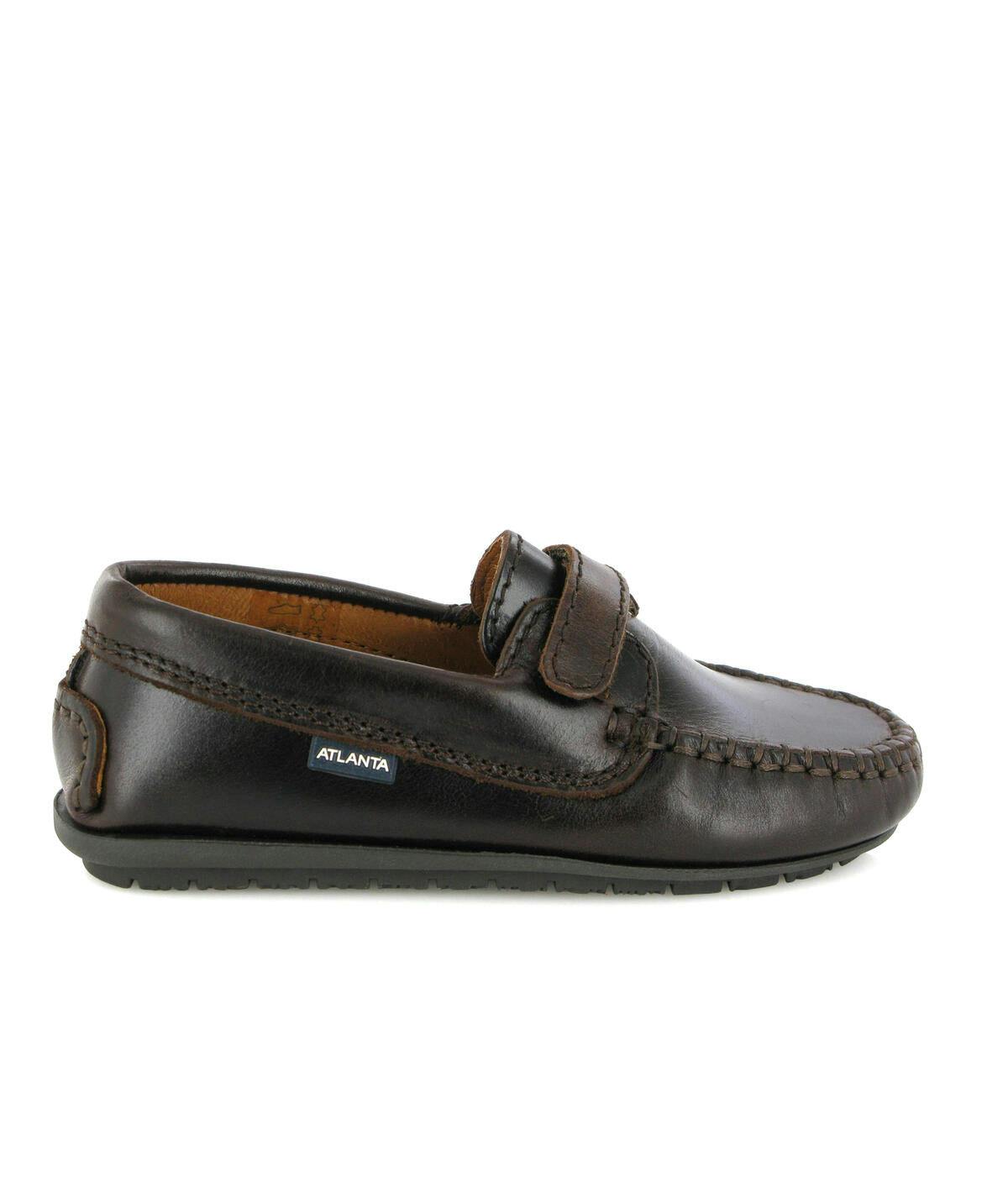 Strap In Pull Up Leather Moccasins, Dark Brown