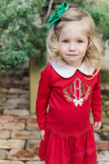 Lillian Girls' Dress Red with Green Piping