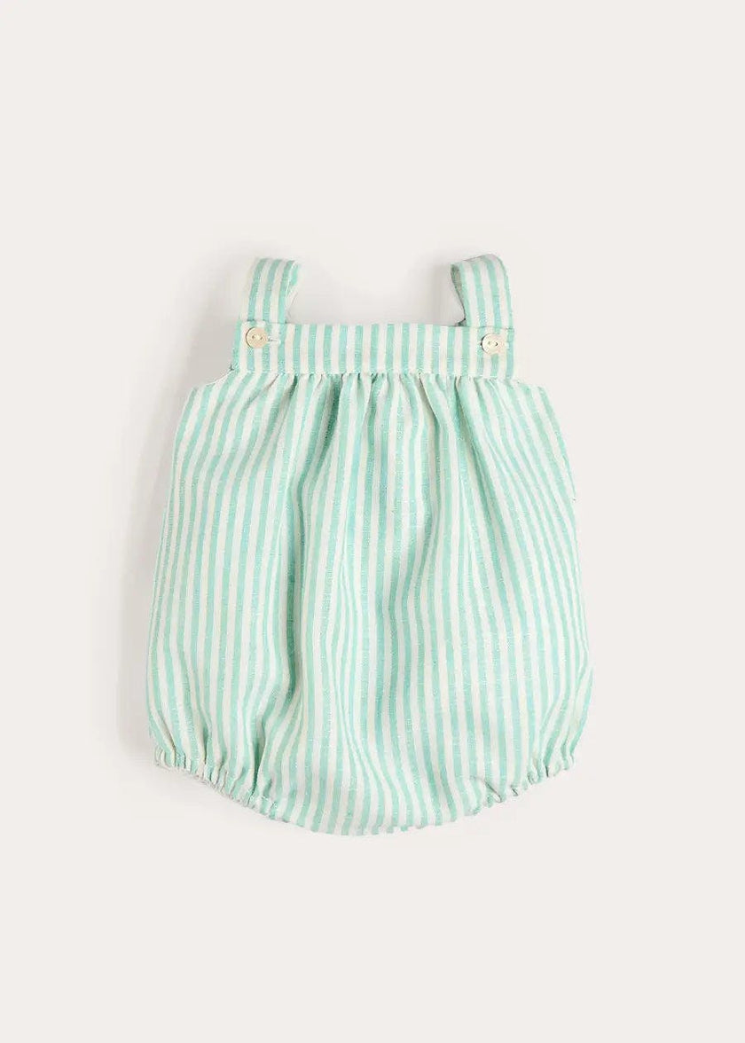 Wimbledon Stripe Button Detail Romper in Green (3mths-2yrs)