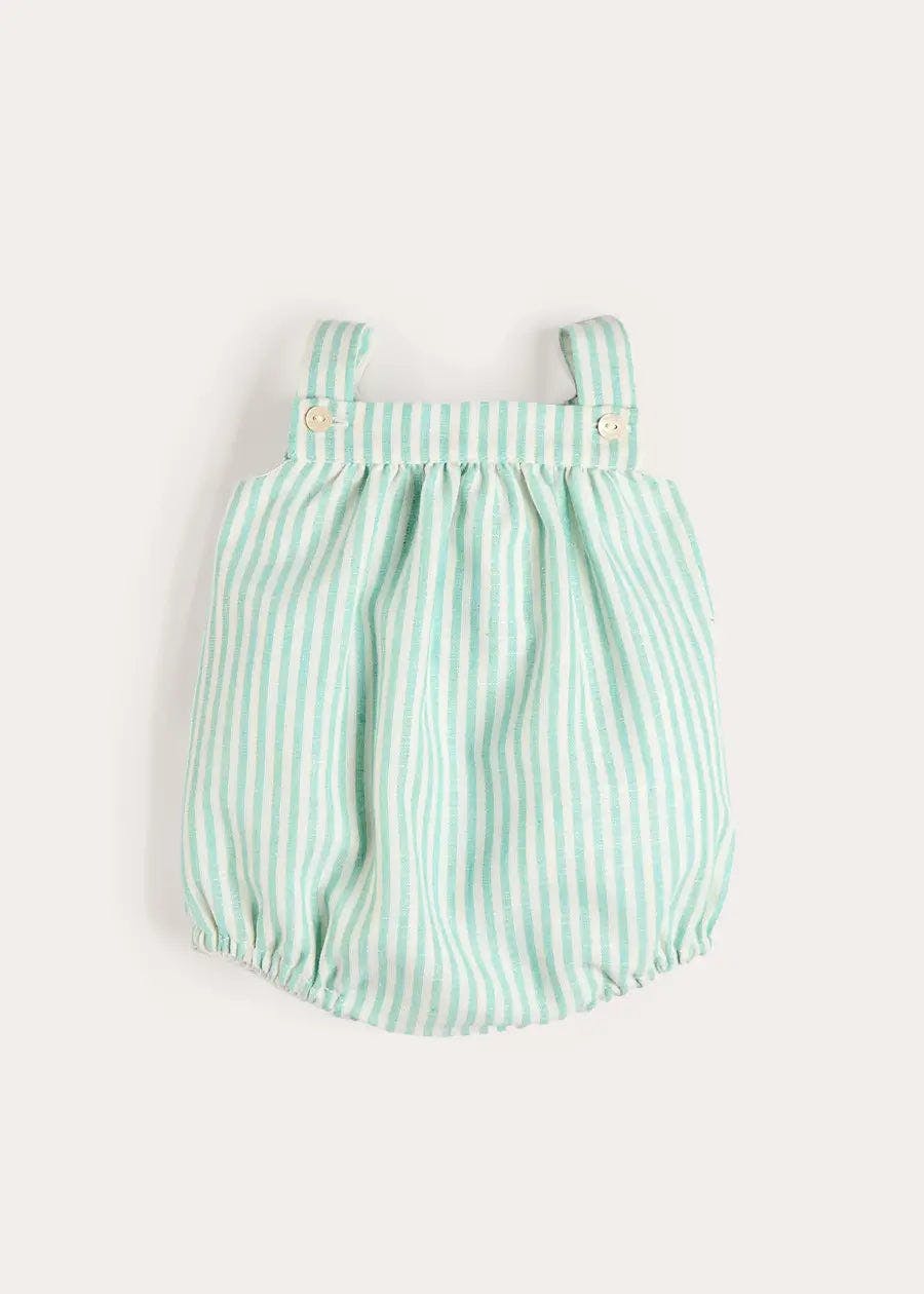 Wimbledon Stripe Button Detail Romper in Green (3mths-2yrs)