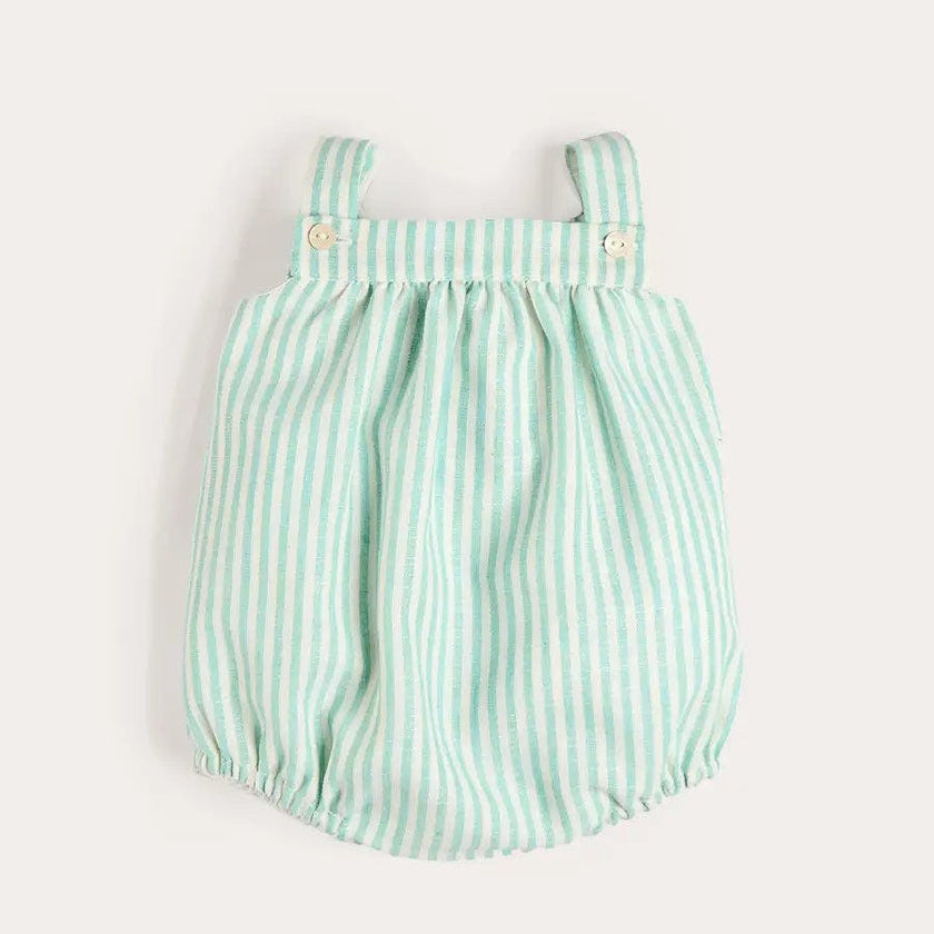 Wimbledon Stripe Button Detail Romper in Green (3mths-2yrs)