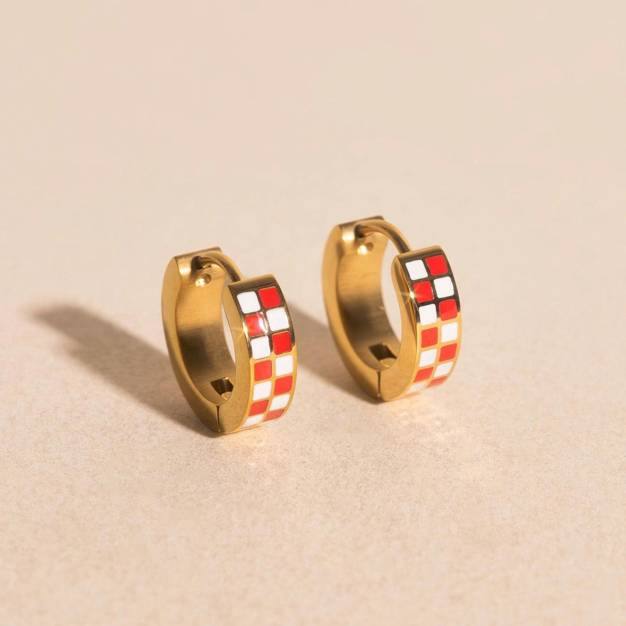 Checkered Chunky Huggie Hoop Earrings