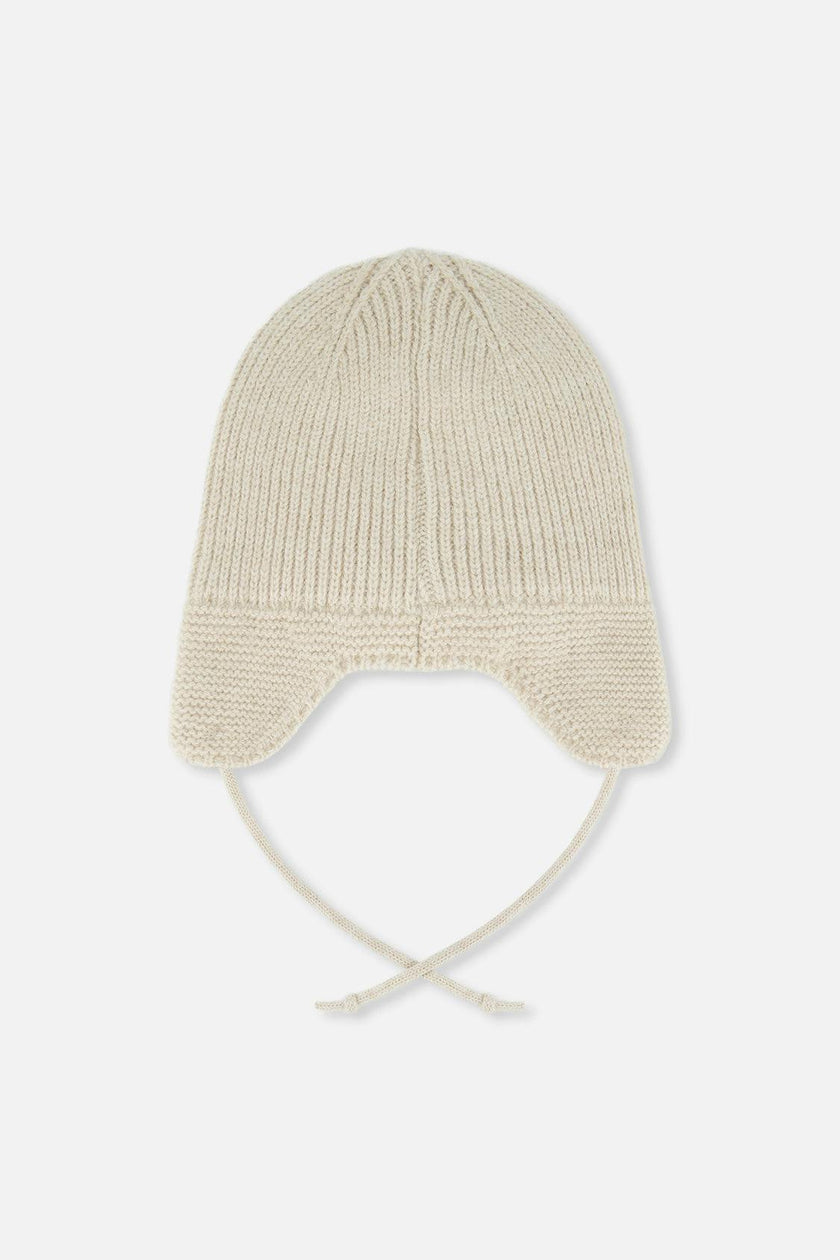 Baby Winter Knit Hat With Ear Flaps And Strings Beige