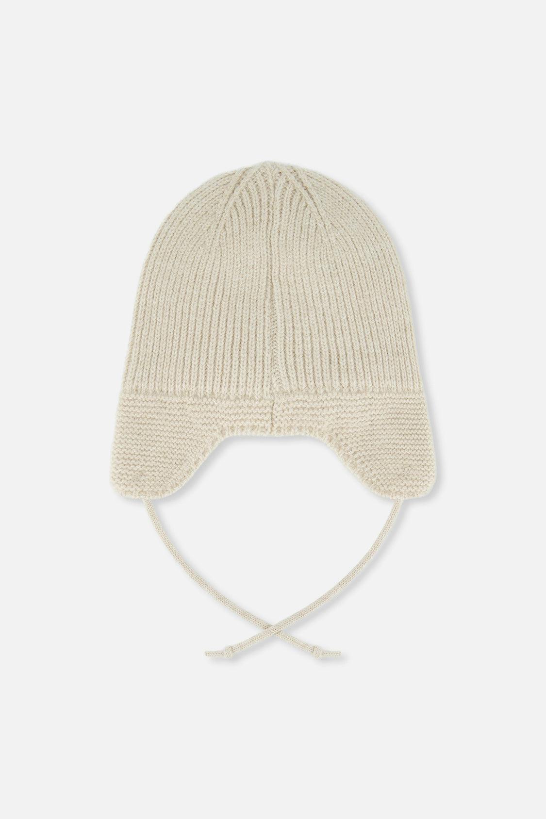 Baby Winter Knit Hat With Ear Flaps And Strings Beige