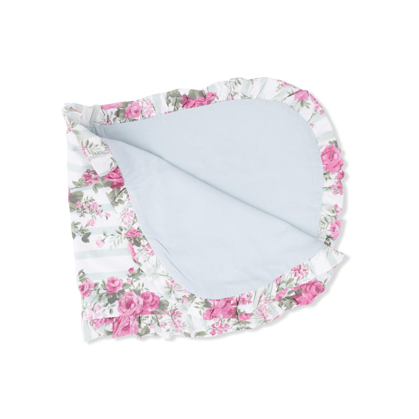Cabbage Rose Stripe - Ruffle Burp Cloth