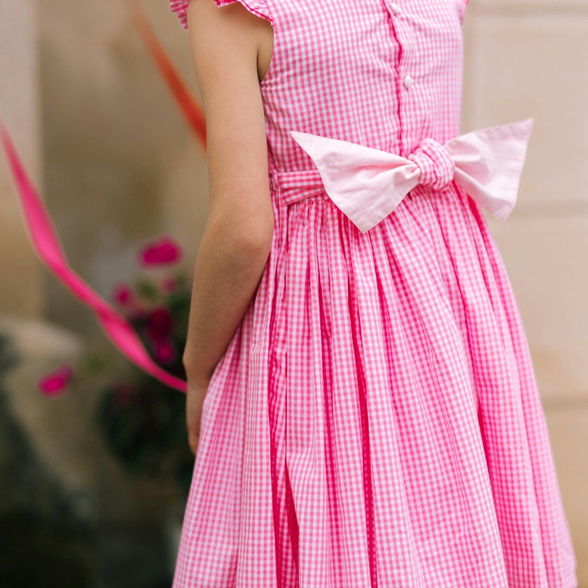 Tulip Pink Gingham Frilled Cap Sleeve Smocked Dress