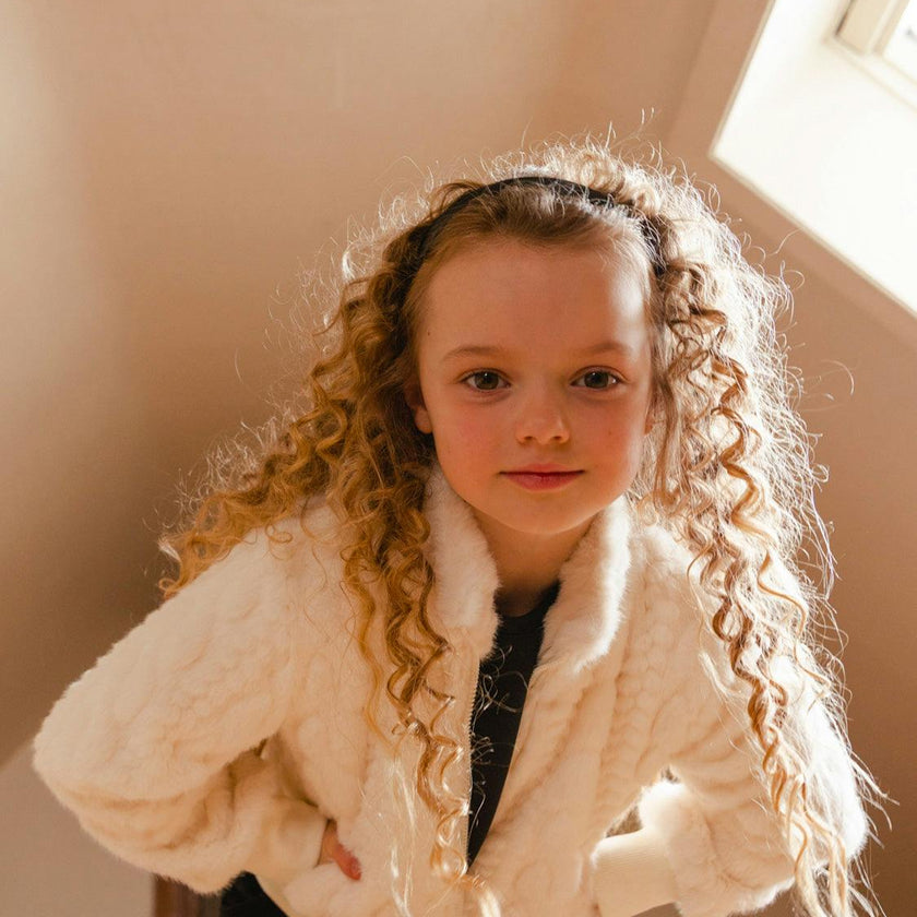 Faux Fur Jacquard Jacket Beige