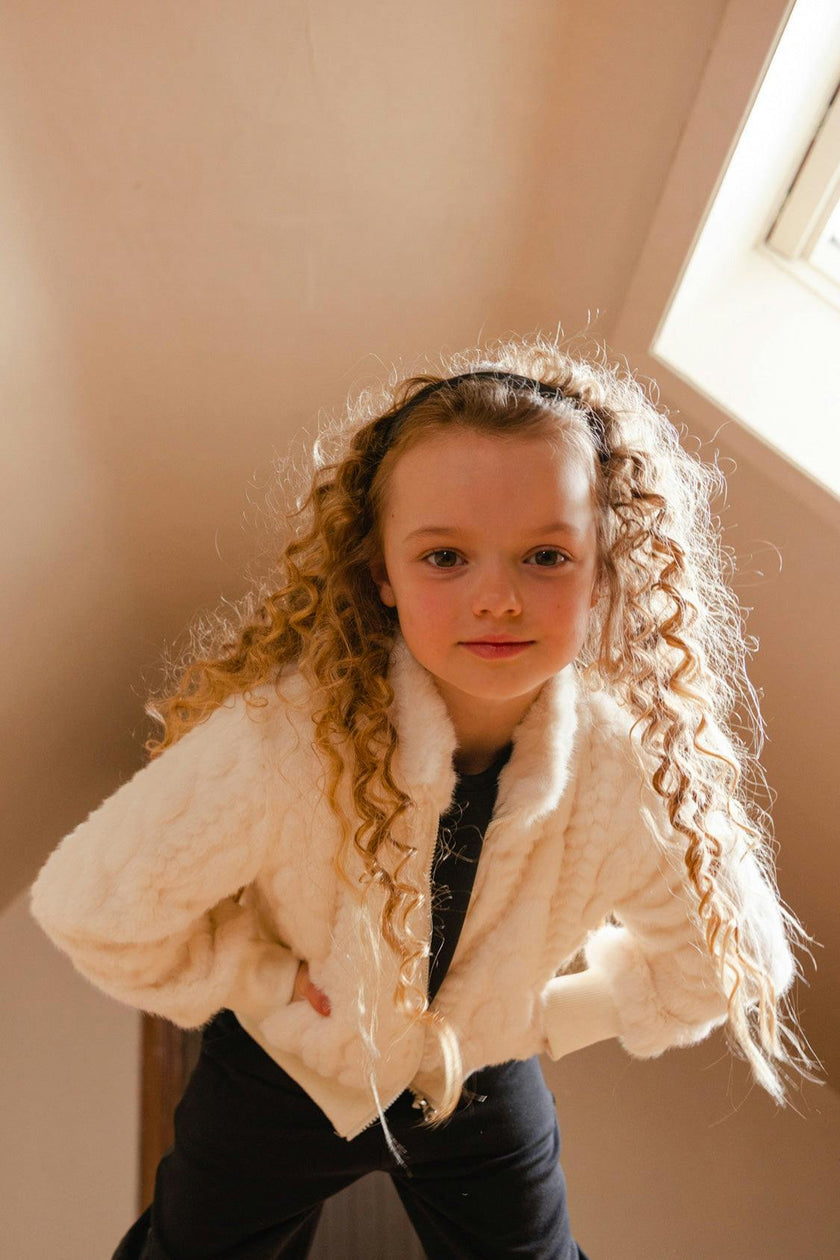 Faux Fur Jacquard Jacket Beige