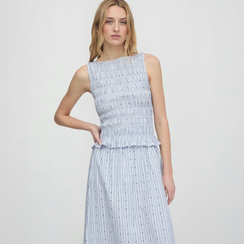 The Delphine Nap Skirt - Blue Swiss Dot